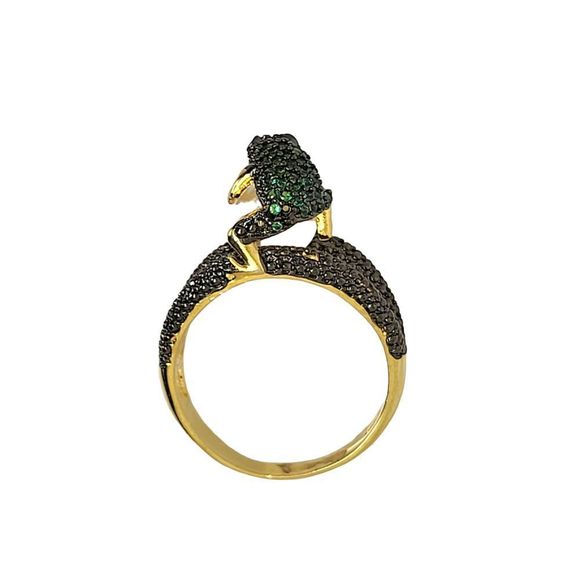 Gold Plated Round Green and Red Cubic Zirconia Frog on Faux Pearl Ring Size 9.5 - Picture 7 of 8